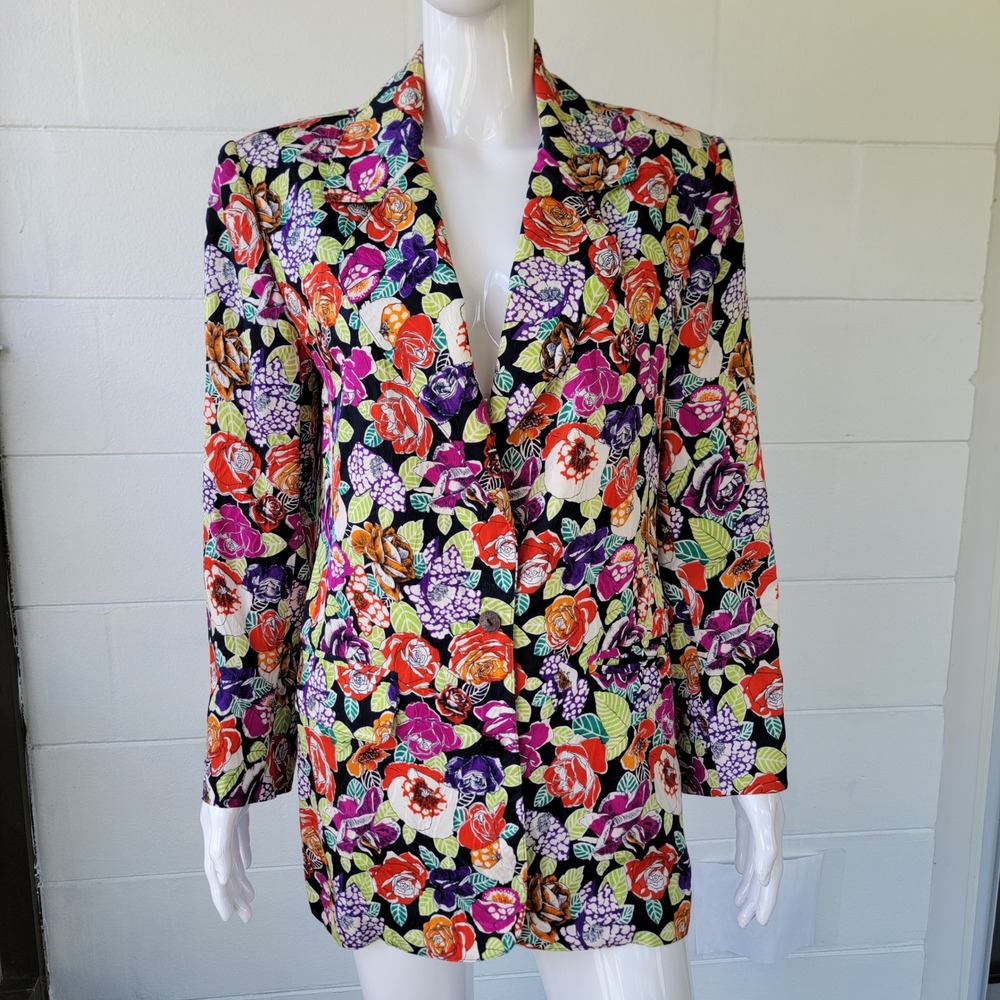 Vintage 90s Betty Hanson Floral Blazer Dopamine Dressing Women 6 Silk Maximalist